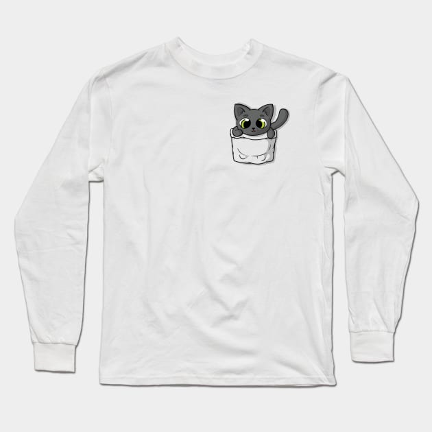 Cute Black Pocket Cat Long Sleeve T-Shirt by Beka